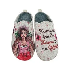 XAVER LUIS Hausschuhe GABRIELA - Filzhausschuhe Mit Modischem Dirndl-Druck Hüttenschuhe