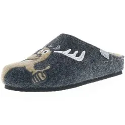 Tofee Herren Hausschuhe Pantoffeln Pantoletten Slipper Naturwollfilz (Elch Daumen Hoch) Anthrazit - Anthrazit