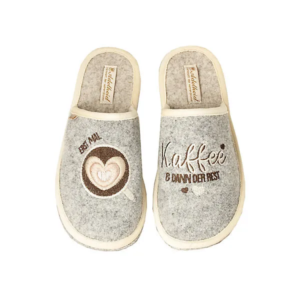 Adelheid Erst Mal Kaffee Filzpantoffel - Grau 1 Adelheid Erst Mal Kaffee Filzpantoffel - Grau