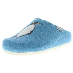 Tofee Damen Hausschuhe Pantoffeln Pantoletten Slipper Naturwollfilz (Pinguin) Blau - Blau