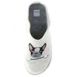 Tofee Damen Hausschuhe Pantoffeln Pantoletten Slipper Naturwollfilz Hund (französische Bulldogge) Weiß - Weiß -Schuhladen 28478877 07