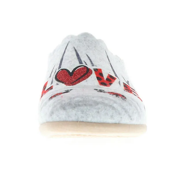 Cosero Damen Hausschuhe Pantoletten Pantoffeln Marienkäfer Love Grau/rot/mehrfarbig - Grau 4 Cosero Damen Hausschuhe Pantoletten Pantoffeln Marienkäfer Love Grau/rot/mehrfarbig - Grau – Bild 4