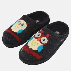 Haflinger Flair Olivia Pantoffeln Aus Gewalkter Wolle Eulenmotiv Unisex - Cognac